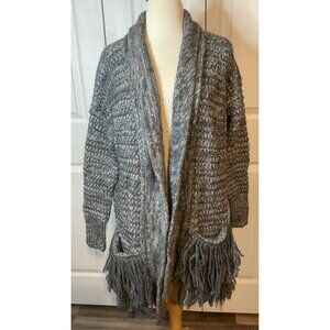 Banana Republic Thick Long Gray Fringe Chunky Open Front‎ Cardigan Size Medium